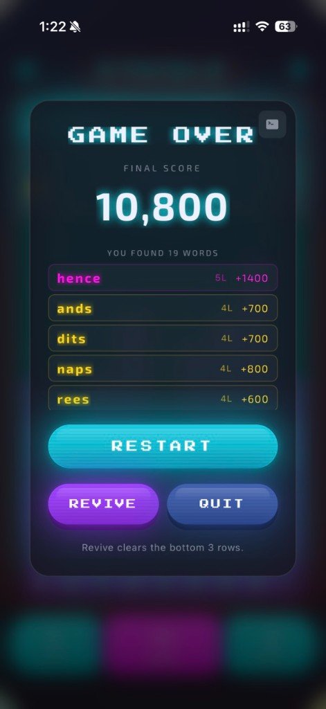 Stackle game over screen